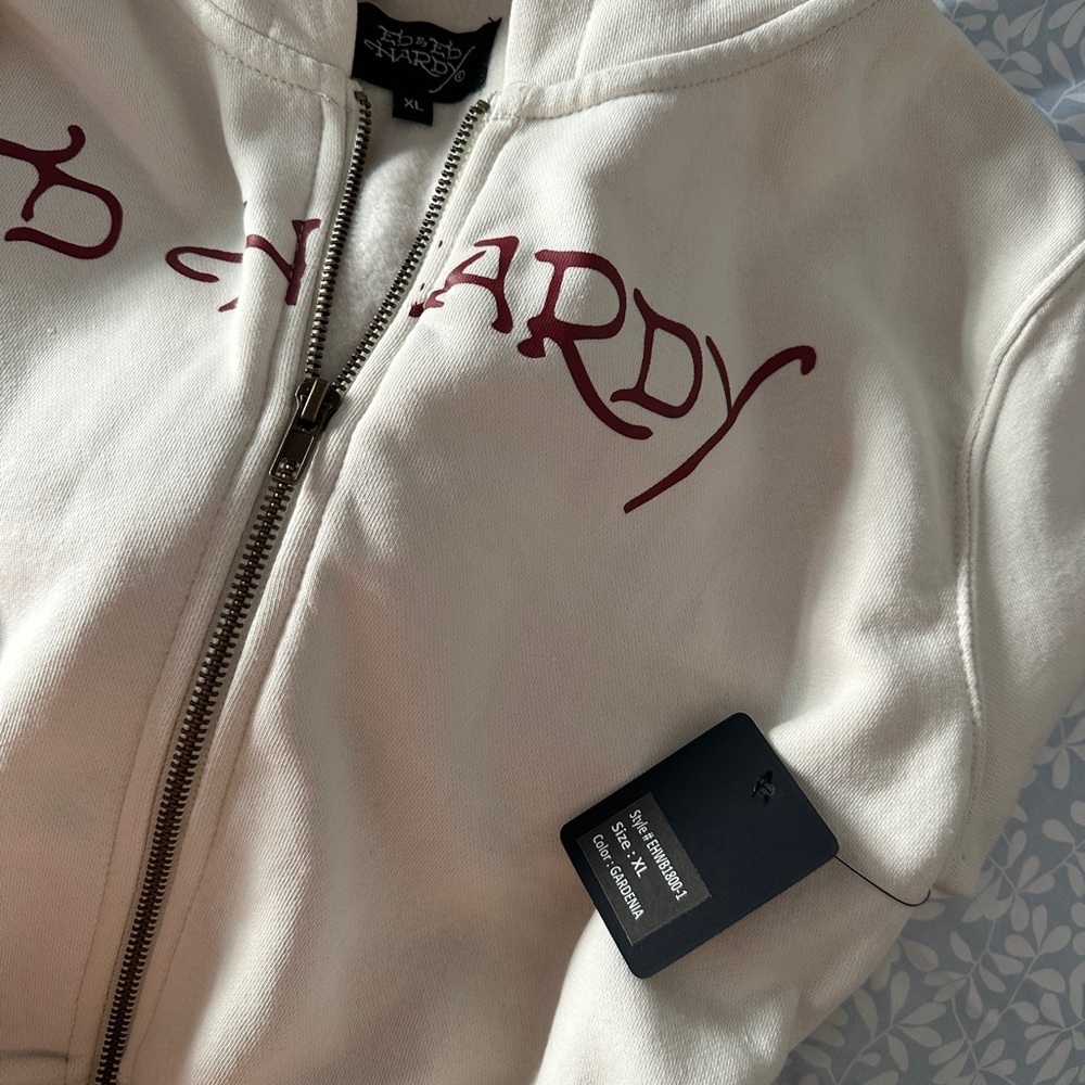 Ed Hardy Women's Cream Hoodie with Red Accents - Picture 5 of 6